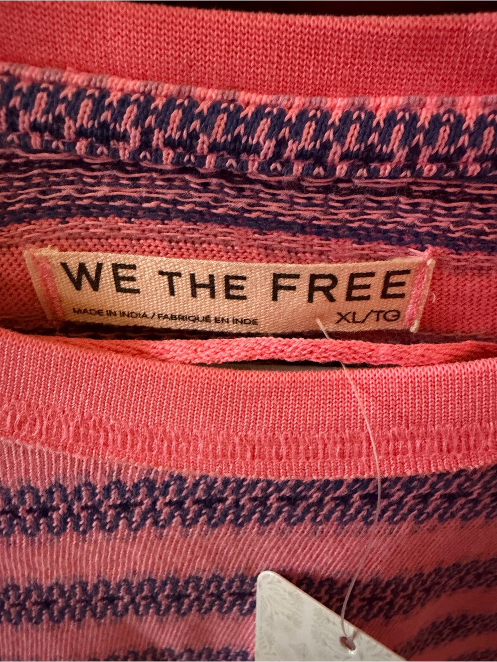 We The Free Neon Taffy Pink & Navy Striped Sweater Top